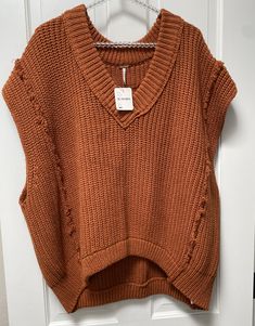 Orange Sweater Vest Outfit, Orange Sweater Vest, Sweater Vest Oversized, Oversized Sweater Vest, 2024 Fits, Burnt Orange Sweater, Body Decor, Sleeveless Sweater Vest, Orange Sweater