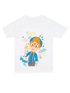 PRICES MAY VARY. Blippi Costume Style: Our Blippi T-shirt is a burst of colourful fun! It features Blippi himself wearing his iconic outfit and bowtie, in a large print on the front, surrounded by inspiring words like 'cool', 'playful', and 'fun'. This is the must have t-shirt for little one’s who love to learn and play Cool and Comfortable Cotton: Crafted from soft and breathable cotton, this Blippi t shirt kids love to wear ensures all-day comfort for your little one Versatile Wardrobe Essenti Playful Funny Print T-shirt For School, Playful Crew Neck T-shirt For Playtime, Playful Cartoon Print T-shirt For Playwear, Multicolor Cartoon Print T-shirt For Playtime, White Crew Neck T-shirt For Playtime, Fun Graphic Print T-shirt For Playwear, Fun Character Print T-shirt For Playtime, Playful Tops With Funny Print For Playtime, White Tops With Funny Print For Playtime