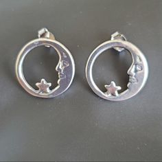 These Earrings Are New, Never Used. 0.5 Inch Diameter Moon Studs, Stud Style, Style Earrings, Earrings Color, Silver Stars, Crescent Moon, Crescent, Jewelry Earrings, 925 Sterling Silver