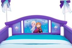 the bed is made up to look like frozen princesses