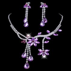 One package only have one setincluing necklace and earring ,If you have any question,contact us ly.It is cheap and shining Purple Wedding Jewelry, Diamond Earrings Wedding, Perhiasan India, Crystal Choker Necklace, Bridesmaid Gifts Jewelry, Bridesmaid Jewelry Sets, Wedding Bridal Jewellery, Fancy Jewelry