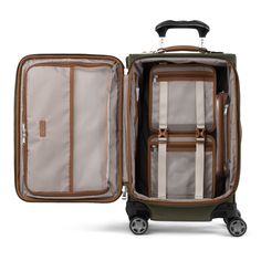 Platinum Elite Carry On / Checked 2 Piece Luggage Set | Travelpro Functional Brown Luggage With Sleeve, Brown Functional Luggage With Sleeve, Functional Brown Luggage With Leather Trim, Functional Brown Luggage For Travel, Functional Brown Travel Luggage, Travel Cases With Leather Trim, Brown Rectangular Luggage For Outdoor, Functional Brown Travel Cases, Brown Rectangular Outdoor Luggage