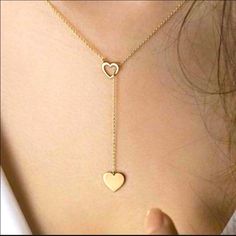 Gold B-Neck And Lariat Necklace. Super Cute,Length Is 25.2. Chic Adjustable Jewelry For Valentine's Day, Chic Adjustable Heart-shaped Necklace, Chic Heart-shaped Adjustable Necklace, Chic Necklace With Adjustable Length For Gift, Elegant Adjustable Double Heart Necklace, Double Heart Necklace For Party, Chic Metal Necklace For Valentine's Day, Elegant Adjustable Heart Charm Necklace, Elegant Heart Charm Dangle Necklace