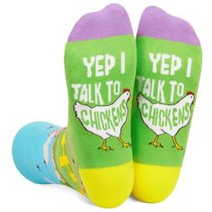 Chicken SocksOur funny socks are not only made from comfortable materials but also feature beautiful patterns. You can see chickens enjoying leisurely farm time. A hen is printed on the sole of the sock with a funny saying, "YEP I TALK TO CHICKENS".Size & PackageOur unisex design fits most men's US size 6-13 feet and most women's US size 7 and up. Each exclusive gift box contains 1 pair of funny socks.Quality MaterialOur novelty socks are made of 80% Cotton, 15% Polyamide and 5% Elastane to ensu Playful Green Socks For Stocking Stuffers, Comfortable Green Socks For Gifts, Comfortable Green Socks For Gift, Comfortable Green Socks As Gift, Fun Green Cotton Socks, Comfortable Multicolor Socks For Gifts, Comfortable Multicolor Socks As Gift, Fun Cotton Socks For Gifts, Cute Green Socks For Stocking Stuffers