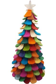 Shop For Multicolor Christmas Tree Handmade Felted Wool 26 at Michelle's aDOORable Creations Felt Christmas Trees Diy, Felt Xmas Tree, Felt Christmas Tree Pattern, Multicolor Christmas Tree, Folksy Christmas, Christmas Tree Festival, Diy Wool Felt, Multicolor Christmas, Colorful Christmas Decorations