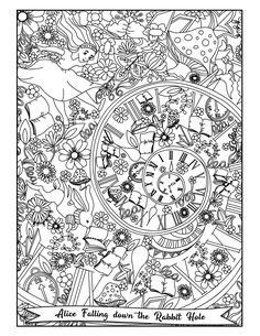 an intricate coloring page with flowers and animals in the center, surrounded by other things