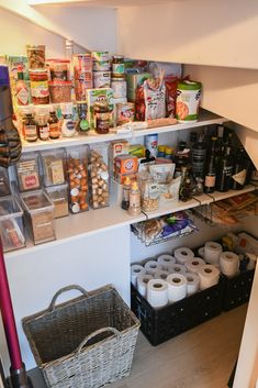 the pantry is stocked with all kinds of food