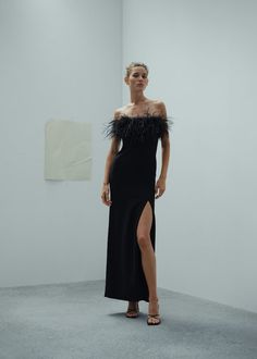 Strapless dress with feather detail - Women | Mango USA Elegant Feather Trim Evening Dress For Party Season, Elegant Evening Dress With Feather Trim, Elegant Evening Dress With Feather Trim For Party Season, Formal Evening Dress With Feather Trim For Party Season, Elegant Strapless Dress With Feather Trim For Cocktail, Evening Strapless Dress With Feathers, Elegant Strapless Cocktail Dress With Feather Trim, Elegant Strapless Dress With Feather Trim, Strapless Cocktail Dress With Feather Trim