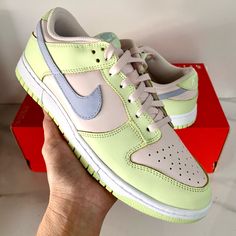 New With Box / No Lid Size 9.5 Women’s/ 8 Men’s/7 Uk/ 26.5 Cm Color Light Soft Pink/ Ghost Lime Ice The Wmns Dunk Low 'Lime Ice' Brings Pastel Accents To Its Classic Construction. The Shoe's Upper Is Built With Leather, Finished In Light Soft Pink On The Underlays And Accented By Lime Ice On The Overlays. The Swoosh Branding On The Side Wall Adds Light Blue To The Look, While Perforations On The Toe Box Are Included For Breathability. Underfoot, The Rubber Cupsole Includes More Lime Ice Via The Nike Cycling, Rose Gold Nikes, Wmns Dunk Low, Pink Ghost, Nike Waffle, Nike Air Shoes, Nike Id, Nike Metcon, Cycling Shoes