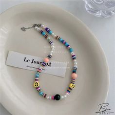 Bjux - Collar de cuentas de color caramelo dulce y linda cara sonriente collar de cadena de clavícula Trendy Smiley Face Jewelry For Summer, Trendy Smiley Face Adjustable Necklace, Trendy Letter Beads Choker Jewelry, Cute Multicolor Choker Necklace, Trendy Smiley Face Round Beads Jewelry, Trendy Colorful Beaded Choker Necklace, Trendy Adjustable Beaded Clavicle Necklace, Trendy Colorful Beaded Necklaces, Trendy Letter Beads Choker Necklace