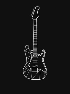 an electric guitar is shown in black and white, with geometric shapes on the neck