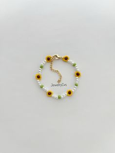 Title: Sunflower Pearl Bracelet, Anklet Bead Jewelry Gift for Her Approximate; bracelet length: 16 cm + 5 cm adjustable chain, anklet length: 22 cm + 5 cm adjustable chain It was made with glass pearl  and glass beads.  Quality materials were used. I recommend that you keep the product away from contact with water, sweat,  perfume and chemicals. Kalung Manik-manik, Бисер Twin, Gelang Manik-manik, Diy Jewelry Unique, Pola Gelang, Beaded Necklace Diy, Gelang Manik, Diy Bracelets Patterns, Diy Bracelet Designs