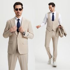 Step Into Sophistication With The Stacy Adams 3-Piece Men's Suit Set! This High-Quality Ensemble Features A Peak Lapel Jacket With A Hybrid Fit, Underarm Sweat Guards, And Ample Pockets, A Matching Vest With A Unique U-Neck Design And 4-Button Closure, And Comfortable Pants With An Expandable Waistband. Plus, No Tie Needed For This Modern Look. Available In Slim And Modern Fits From Sizes 34 To 66, This Suit Is All About Looking Dapper And Feeling Fantastic. Whether It's A Special Event Or A Bus Elegant Beige V-neck Sets, Spring Fitted V-neck Suits, Spring V-neck Fitted Suits, Fitted Beige V-neck Blazer, Beige Business Suit With Collar, Fitted V-neck Suits For Semi-formal Occasions, Summer Formal V-neck Sets, Tailored Beige Business Sets, Beige Tailored Notch Lapel Sets