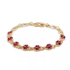 Gorgeous Roman Ruby Flower Gold Plated Bracelet Elegant Crystal Bracelet With Flower Charm, Formal Adjustable Flower Bracelets, Adjustable Flower Bracelets For Formal Occasions, Red Flower Bracelets For Wedding, Elegant Red Flower Bracelets, Elegant Red Flower Bracelet, Ruby Flower, Ruby Bracelet, Jewelry Accessories Ideas