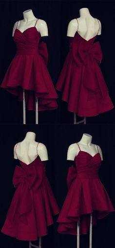 Gowns With Bow, Prom Dresses High Low, Burgundy Prom Dresses, Burgundy Prom, High Low Prom Dresses, Burgundy Prom Dress, Pretty Prom Dresses, Bow Back