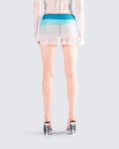 Nothing a cute lil skirt can’t do 😏 Captivate them the second you walk in wearing this blue knit skirt made from open gradient sequin yarn 🌊 Summer Sequined Skort, Summer Sequin Skort, Sequin Skort For Summer, Contrast Sequin Mini Skirt, Fitted Contrast Sequin Summer Skirt, Spring Party Skirt With Mini Hem, Fitted Contrast Sequin Skirt For Summer, Spring Party Mini Hem Skirt, Sequined Mini Skirt For Summer