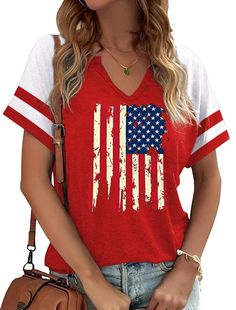 PRICES MAY VARY. Womens Vintage Distressed American Flag Neck Shirt 4th of July Funny Patriotic Graphic Color Block Raglan Tee Summer Short Sleeve Tops USA Flag Star Stripe Tops Memorial Day Gift T Shirt Flag Day Shirt Material: soft and comfortable,skin-friendly and full of little stretchy, not easy to shrink after washing, and keep you dry all day long Features: Fourth of july v neck shirts for women, unique cut notched v neckline design, stylish retro usa stars stripes printed tops, we the pe Affordable Patriotic Graphic Print Tops, American Themed Party, V Neck Shirts, Loose Fit Blouse, Neckline Designs, T Shirt Image, Patriotic Shirts, Heart Shirt, Raglan Tee