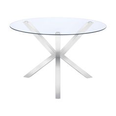 a round glass table with metal legs