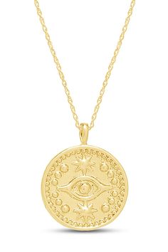 PRICES MAY VARY. DESIGN : THIS EVIL EYE COIN NECKLACE adds A Touch Of Nature-Inspired Beauty to your look In 14K Yellow Gold Over Sterling Silver Makes a Standout Addition to Your Collection. The spring-ring clasp secures well to hold your necklace in place. Crafted - in High-Quality 925 Sterling Silver GUARANTEED, Authenticated with a 925 Stamp that delivers exceptional shine and ultimate protection. Ideal gifts for Father's Day, Christmas Day, Wedding, Birthday, Valentine's Day, Graduation Gif Symbolic Round Tarnish Resistant Necklace, Symbolic Round Tarnish-resistant Necklace, Symbolic Tarnish-resistant Necklace, Cadmium-free Yellow Gold Round Necklaces, Cadmium-free Yellow Gold Round Necklace, Friend Anniversary, Coin Pendant Necklace, Gift For Brother, Sterling Jewelry