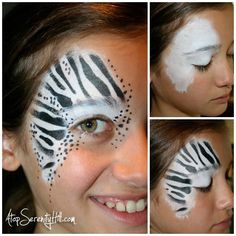 Zebra face paint Animal Face Painting Ideas, Zebra Face Paint, Halloween Face Painting, Animal Face Paintings, Bodysuit Tattoos, Zebra Face, Face Painting Ideas, Face Painting Stencils, Face Painting Tutorials