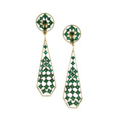 This unique pair of earrings from our "Flow" collection is handcrafted in Yellow Gold with Rhodium-plated Sterling Silver with Emeralds, Tsavorites and White Diamonds. The stones are set invisible, which gives the earrings its unique approach. Gemstones: Emeralds: 3.54ct., Tsavorites: 9.21ct. Paving: White Diamonds 0,72ct. Material: Yellow Gold 750; Sterling Silver 925; Black Rhodium This pair of earring is also available in a different shapes ,metals and set with various other gemstones. We als Luxury Green Pierced Earrings, Green Luxury Pierced Earrings, Green Luxury Earrings, Green Pierced Earrings For Formal Occasions, Formal Green Pierced Earrings, Green Clip-on Earrings Fine Jewelry, Green Fine Jewelry Earrings For Celebration, Modern Bangle, Pink Sapphire Earrings