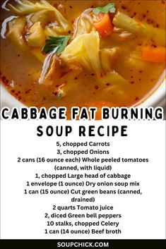 Cabbage Fat-Burning Soup Recipe | Diet Friendly Cabbage Fat Burning Soup, Cabbage Soup Diet Recipe, Fat Burning Soup, Diet Soup Recipes, Cabbage Soup Recipes, Cabbage Soup Diet, Soup Diet, Cabbage Soup, Health Dinner Recipes