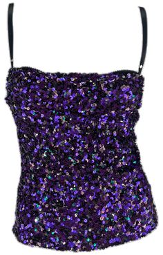 Glamorous Purple Sequin Top, Purple Glamorous Sequin Fabric For Evening, Purple Sequin Fabric For Evening, Fitted Purple Sequin Fabric With Contrast Sequins, Purple Embellished Sleeveless Top, Glamorous Purple Party Tops, Purple Tops For Night Out Party Season, Fitted Purple Sequin Fabric For Evening, Purple Tops For Party Season Night Out