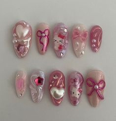 Kawaii Nail Art, Kitty Nails, Girly Acrylic Nails, Hello Kitty Nails, Pretty Gel Nails, Really Cute Nails, Nails Only, Cat Nails