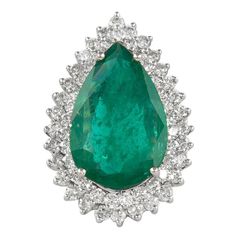 Lovely emerald with diamond double halo ring. 8.11 carat pear emerald apx F2 complimented with 59 round brilliant diamonds, 2.21ct. Approximately I/J color and SI clarity. 10.32ct total gemstone weight, in 18k white gold, current ring size 6. Accommodated with an up-to-date digital appraisal by a GIA G.G. once purchased, upon request. Please contact us with any questions. Item Number R8788 Modern Diamond Jewelry, Double Halo Ring, Pear Shaped Ring, Gold For Sale, Double Diamond, Diamond Halo Ring, Rose Gold Diamond Ring, Promise Rings For Her, Double Halo