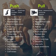 an info sheet describing the benefits of push and pull workouts for men, women and kids