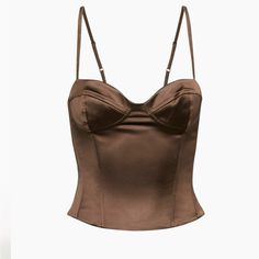 Never Worn Size 12 Fits Tts Brown Fitted Spaghetti Strap Top, Brown Fitted Top With Spaghetti Straps, Brown Fitted Cami Tank Top, Fitted Brown Camisole, Chic Fitted Brown Camisole, Brown Fitted Camisole, Brown Fitted Tank Top, Fitted Brown Camisole With Built-in Bra, Fitted Strapless Brown Top