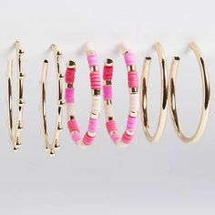 Fit Size: 1.77" Long. Materials + Care Base Metal. Imported. Details Set Of 3. Twist Hoops. High Shine Finish. 17269190 3 Hoop Earrings, Red Bead Earrings, Black Heart Earrings, Pink Stud Earrings, Pink Studs, Sea Glass Earrings, Gold Statement Earrings, Link Earrings, Coral And Gold