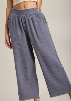 Transition from season to season with ease in our Cotton Gauze Wide Leg Pants. Lightweight and comfortable, these pants are the perfect addition to your wardrobe! Color - Blue Ash Elastic waistband Unfinished, frayed hem Front pockets 100% cotton Blue Ash, Dress Pant, Signature Collection, Clothes Collection, Denim Pant, Waist Band, Leg Pants, Wide Leg Pants, Sweater Outfits