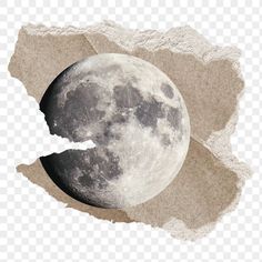 the moon is seen through torn paper on a white background, with no image in it