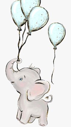 an elephant with balloons floating in the air