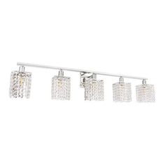 four light bathroom fixture in chrome finish with crystal cubes on the bottom and sides