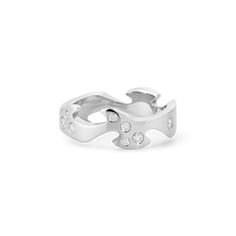 Georg Jensen’s iconic Fusion collection allows you to combine different rings to create your own narrative. Tell the story of your love or reflect your personality through endless possibilities and combinations. This white gold and diamond centre ring is a beautiful abstract shape in itself but interlocks seamlessly with other rings in the collection. Designed by Nina Koppel, the Fusion collection is unique in as much as the wearer is an intrinsic part of the creative process. The pieces work al Contemporary White Gold Diamond Jewelry, Contemporary Silver Diamond Jewelry, Modern White Gold Jewelry With Unique Design, Modern White Diamond Ring, Modernist White Gold Diamond Jewelry, Contemporary Diamond Jewelry, Modern White Gold Rings With Unique Design, Fusion Ring, Georg Jensen Jewelry