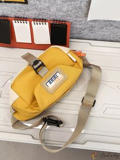 BirdinBag - Unisex Waist Bag with Stylish Medium Letter Patch Decoration Waist Bags, Bum Bag, Waist Bag, Yellow Color, Bag Lady, Size Medium, Yellow, Pattern, Color