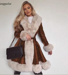 Splicing Faux Fur Long Coat V-Neck Lace-Up · KoKo Fashion · Online Store Powered by Storenvy Faux Fur Long Coat, Fur Long Coat, Oxford Shoes Style, Glitters Skirt, Long Faux Fur Coat, Maxi Dresses Fall, Black Shoes Women, Women Long Sleeve Tops, Casual Lace