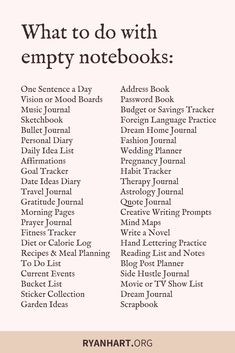 a list of books with the words what to do with empty notebooks on them