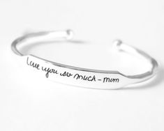 Personalized Cuff Bracelet Solid 925 Sterling Silver Cuff Bracelet Bangle, Text Message Engraved Bracelet for men and women All our designs are very attractive. Material: 925 Sterling Silver Purity : 925 Parts Per 1000 Ring Size: Adjustable Style: Bangle Brand: Handmade Ring You will receive a Bracelet like the one in the pictures. This Bracelet have 925 Stamp. Suitable for use in everyday situations, or can also be used as a gift. Unique design will make a special attraction for the wearer. I m Silver Customizable Cuff Bangle Bracelet, Silver Customizable Cuff Bracelet, Customizable Silver Bangle Bracelet, Adjustable Silver Customizable Bangle, Silver Bangle Cuff Bracelet For Personalized Gift, Customizable Silver Bracelets As Gift For Mom, Hand Stamped Sterling Silver Bracelets For Mother's Day, Mother's Day Hand Stamped Sterling Silver Bracelets, Personalized Sterling Silver Cuff Bangle