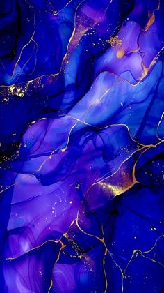 an abstract painting with gold and blue colors