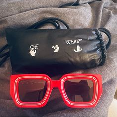 Unisex Red And White Off White Sunglasses. Worn 10 Minutes. Comes With Bag. Off White Sunglasses, White Sunglasses, White Accessories, Box Color, Unisex Sunglasses, Sunglasses Accessories, Red White, Red And White, Mens Accessories