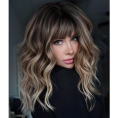 PRICES MAY VARY. Premium Material: Short wavy bob end straight hair,short wig 100% High Quality Heat resistant fiber short wavy wig, natural wigs with bangs for women; as real hair, soft touch and Pretty Looking,no glue.Perfect for long term use. Hairstyle: Short wavy bob wig with bangs,the thickness and length of the bangs are moderate,making the wig look more Realistic and Cute.You can freely trim and shape the bangs to your favorite style.Shoulder Length is Perfect. Cap Structure: Medium cap size(22.5 inch), with two adjustable strap and a comb,fits most women's heads,easy to install.Cap internal is used open-welf structure and Soft breathable net,short wig with bangs is more comfortable to wear. Various Wearing Occasion: No matter what color your skin is, black or white,Wigs absolutely Bob Lung, Balayage Blonde, Natural Wigs, Brown Highlights, Wig With Bangs, Brown Wig, Wigs Online, Hair Color Trends, Wigs With Bangs