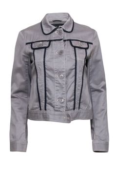 Current Boutique-Marc Jacobs - Grey w/ Navy Trim Button Front Jacket Sz M Weekend Outfits, Buy Shoes Online, Simple Tees, Weekend Outfit, Couture Collection, Sweater Weather, Spring And Fall, Lightweight Fabric, Marc Jacobs