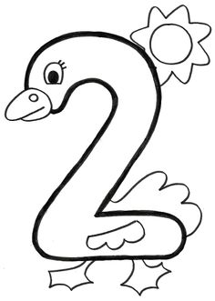 the number two with a bird and sunflower on it's head coloring page