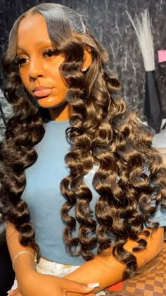 Frontal Wig Hairstyles With A Bow, Lace Frontals Sew In Black Women, Short Hairstyle Women Lace Wig, Wig With Crimps Hairstyles, Bow Hairstyle Deep Wave Wig, Prom Frontal Hairstyles, Curly Wig With Bow, Curly Wig Hairstyles With Bow, Bow Wig Hairstyle