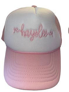 These trucker hats are so in and so cute! We love the bow font embroidery on the front. These hats a kids and adjustable in the back. Custom Embroidery Trucker Hat, Adjustable Snapback Trucker Hat With Custom Embroidery, Custom Embroidered Adjustable Snapback Trucker Hat, Personalized Summer Trucker Hat With Curved Brim, Trendy Personalized Trucker Hat For Summer, Personalized Trendy Trucker Hat For Summer, Custom Embroidered Trucker Baseball Cap, Cute Adjustable Trucker Baseball Cap, Custom Embroidered Trucker Hat Baseball Cap