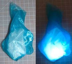 two pictures one is blue and the other has an orange light in it's pouch