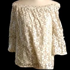 Bnwt Maurice's Beautiful Off The Shoulder Lace Top Has A Cream Colored Underlay Underneath The Bodice; But The Sleeves Are Solely Lace, Making It Even More Beautiful. Lined W/ Lace Over Fluted Sleeves 3/4 Sleeve Length Elastic Neckline Size Small Measurements: Off The Shoulders: 14" Pit To Pit: 19" Top To Bottom: 18.5" Material: Lace Is 63% Cotton 23% Nylon 14% Polyester Lining Is Polyester Feel Free To Send Me An Offer. Bundle For Even More Savings! Thank You For Stopping By! Lace Overlay Top, Fluted Sleeves, Lace Sleeve Blouse, Maurices Plus Size, Overlay Top, Off Shoulder Shirt, Aztec Fashion, Burgundy Top, Flower Lace